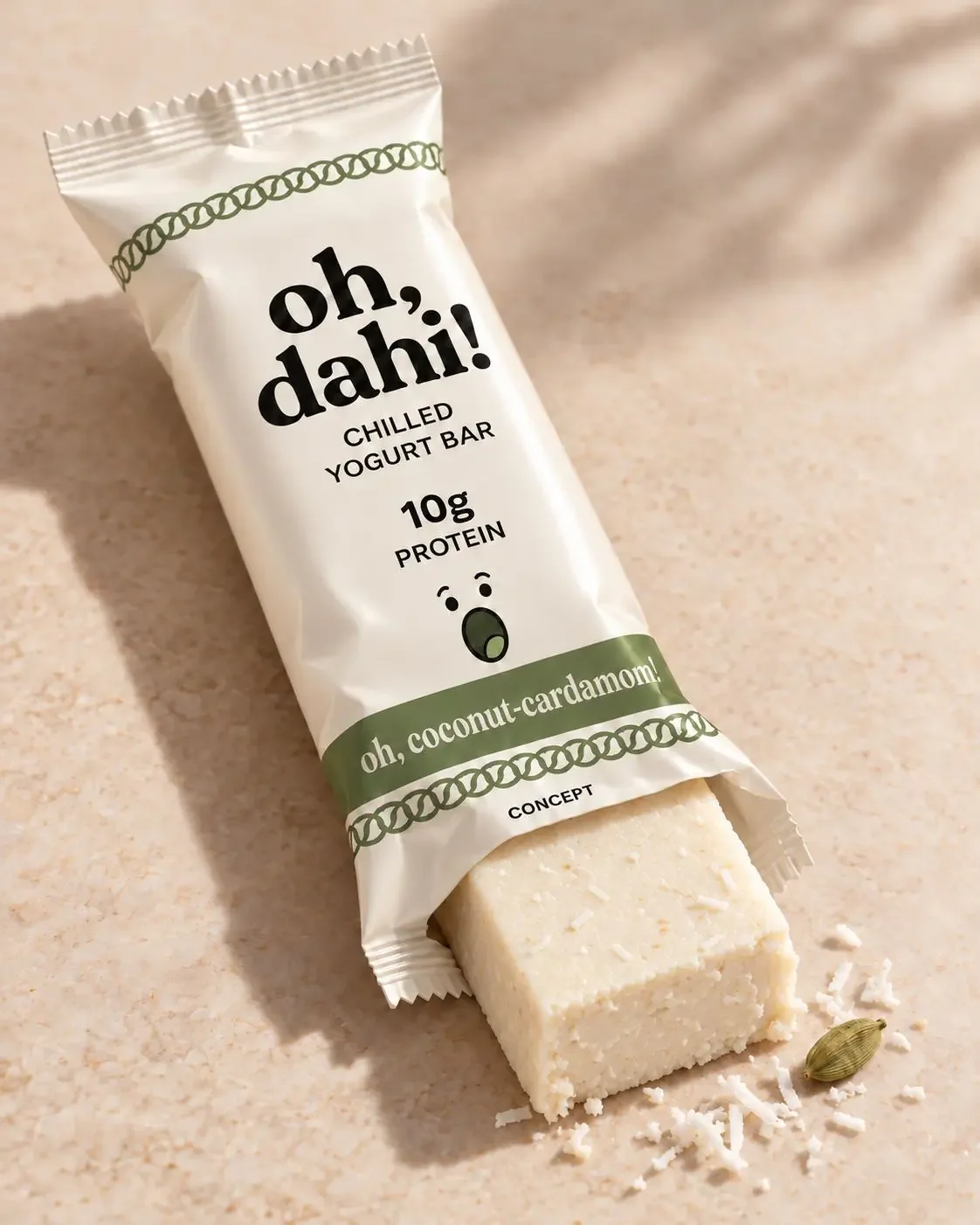 oh, coconut-cardamom! wrapper with its unwrapped bar