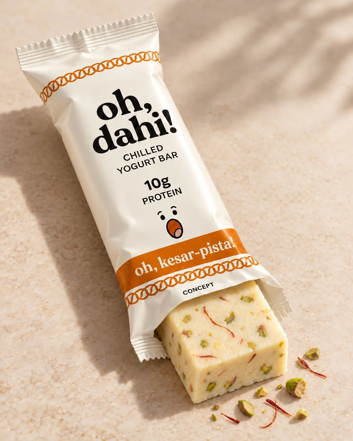 oh, kesar-pista! wrapper with its unwrapped bar