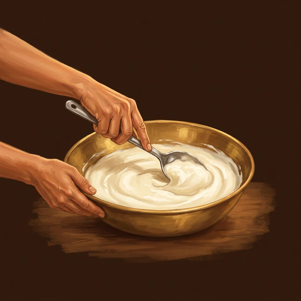 Both the products mixed: a close-up of a home cook's hands preparing the bar.